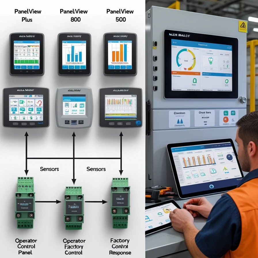 Allen Bradley PanelView HMI models side-by-side with interface examples