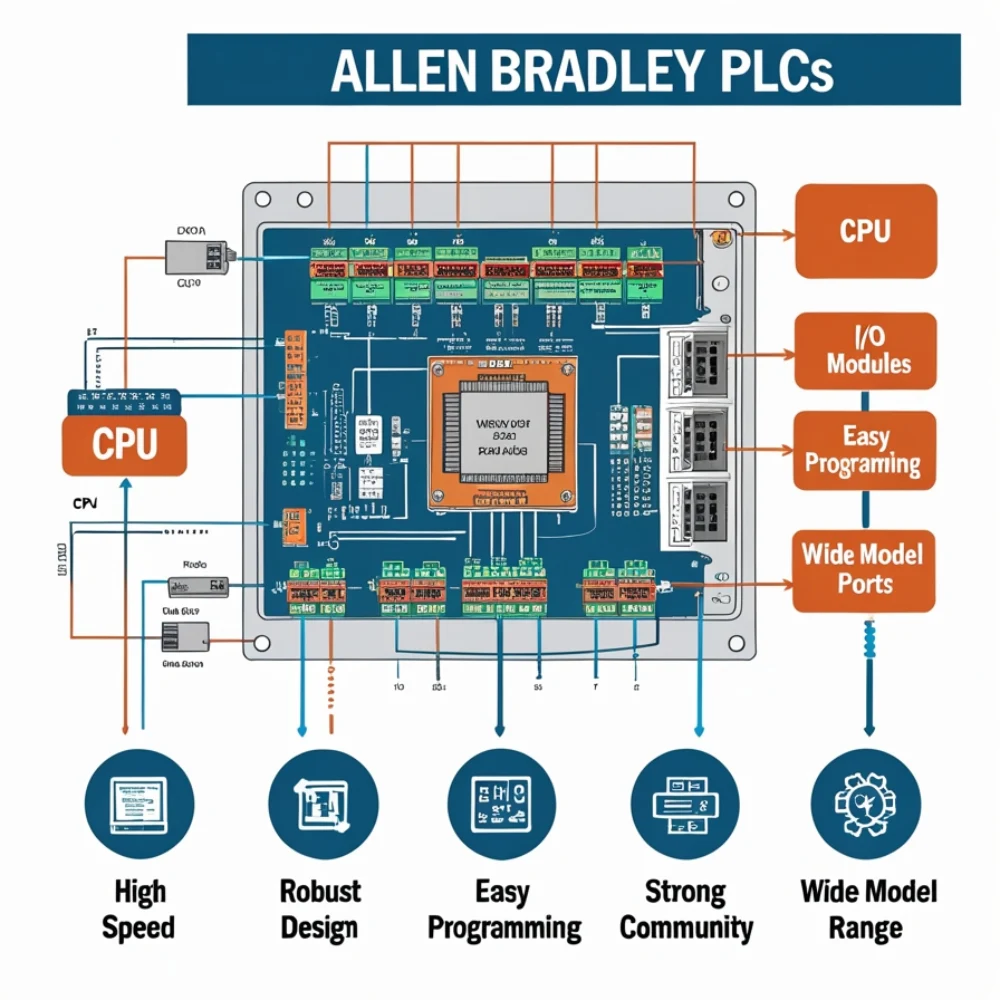 Side-by-side comparison of three Allen Bradley PLC models with pros and cons
