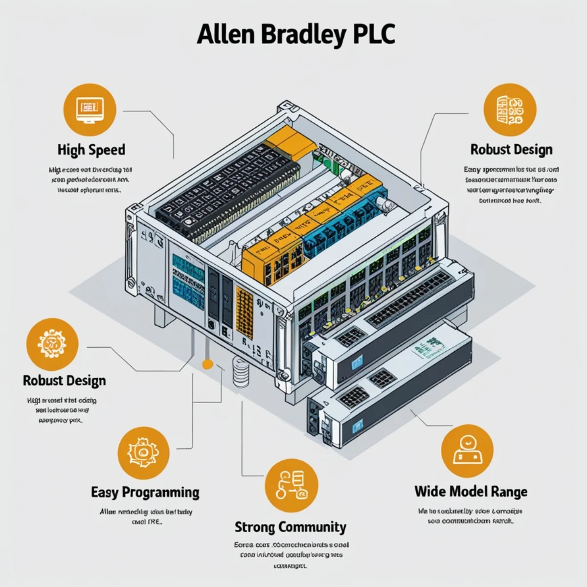 Allen Bradley PLC installed in a control panel on a factory floor