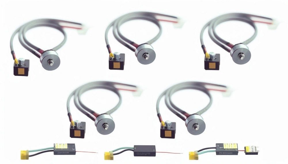 Diagram showing anatomy of small stepper motors with labels for rotor, stator, and wiring.