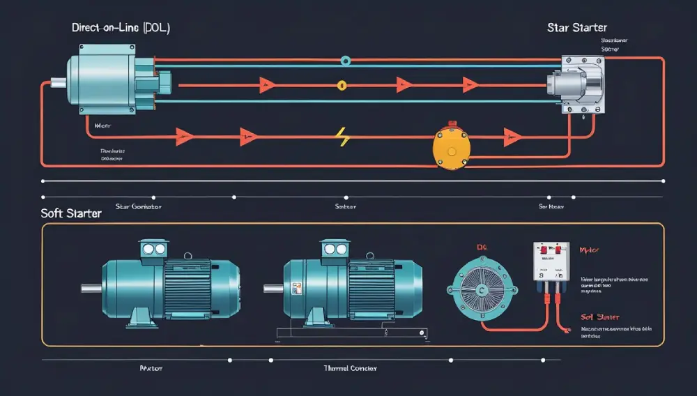 A diagram showing how a Soft Starter gradually increases power to the motor to prevent sudden voltage spikes