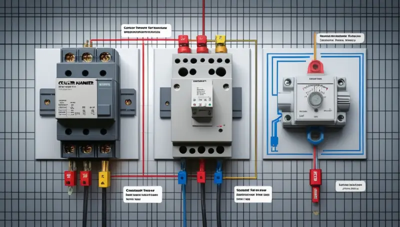 Diagram comparing a contactor and a motor starter with overload protection