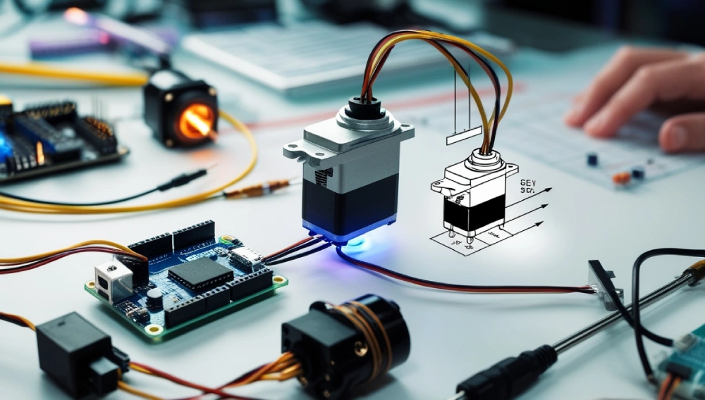 A DIY project setup with Arduino and servo motor controlling a mechanical part.