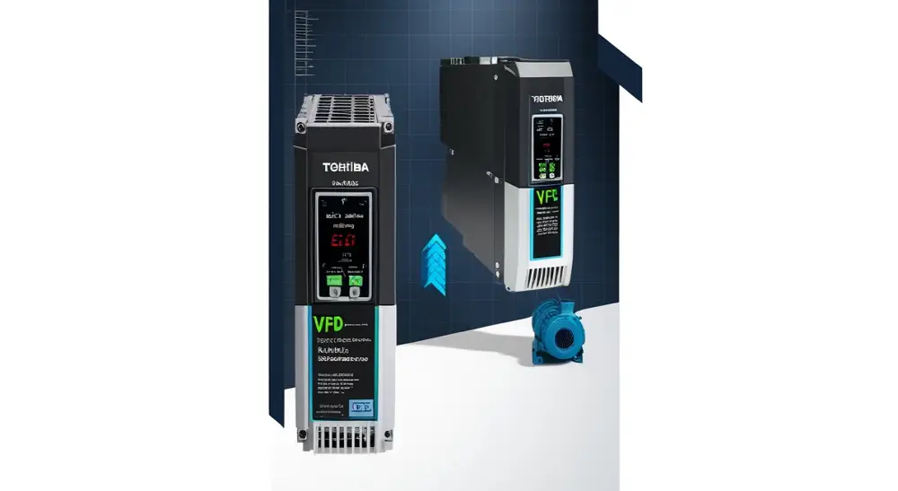 Diagram of Toshiba VFD internals highlighting rectifier, DC bus, and inverter sections