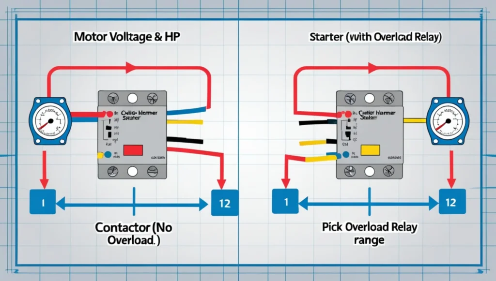 Flowchart showing selection steps for Cutler Hammer motor starter