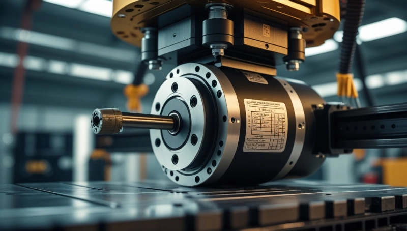 High torque stepper motor in CNC machine, cutting metal with precision.