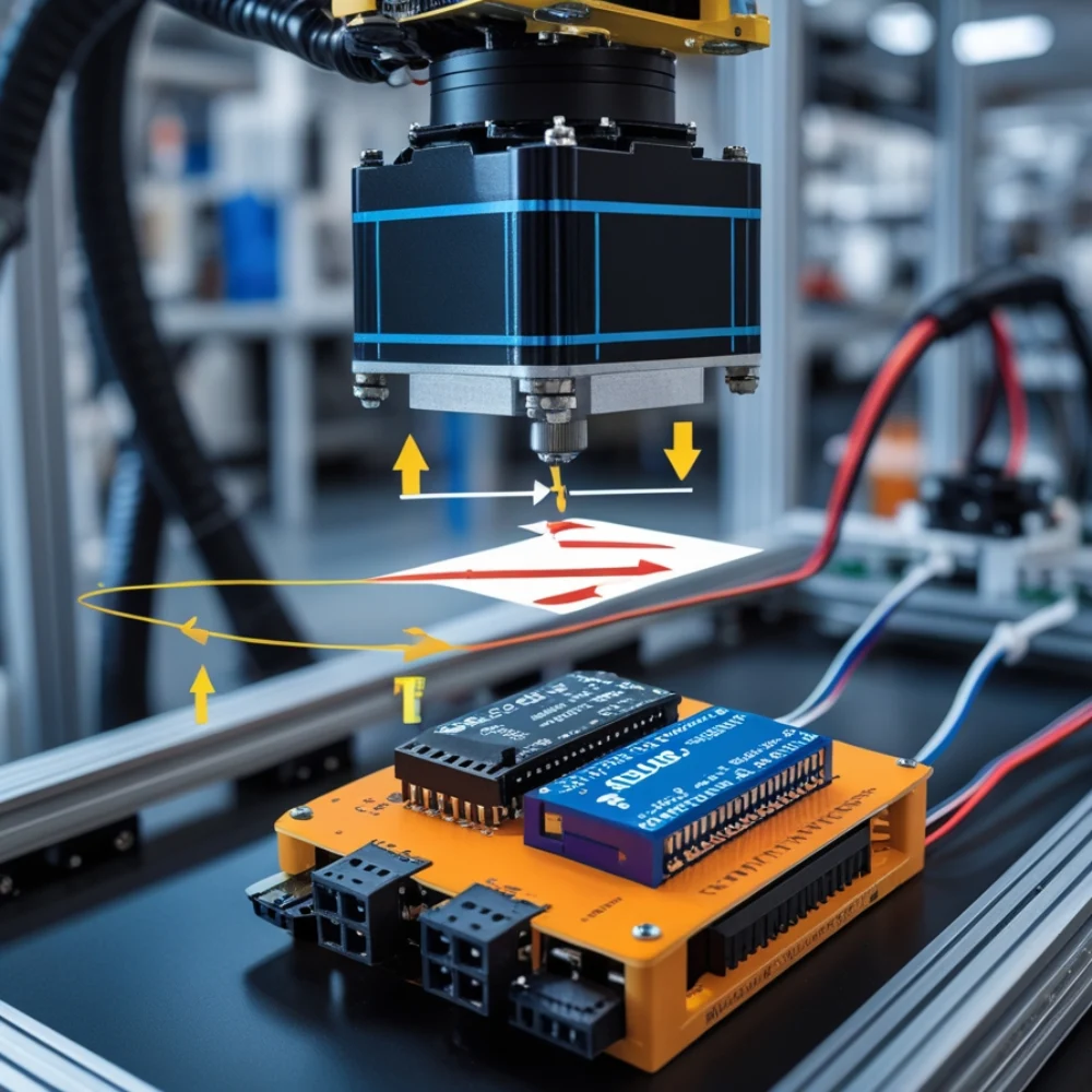 Servo motor driver in real industrial automation setup with controller visible