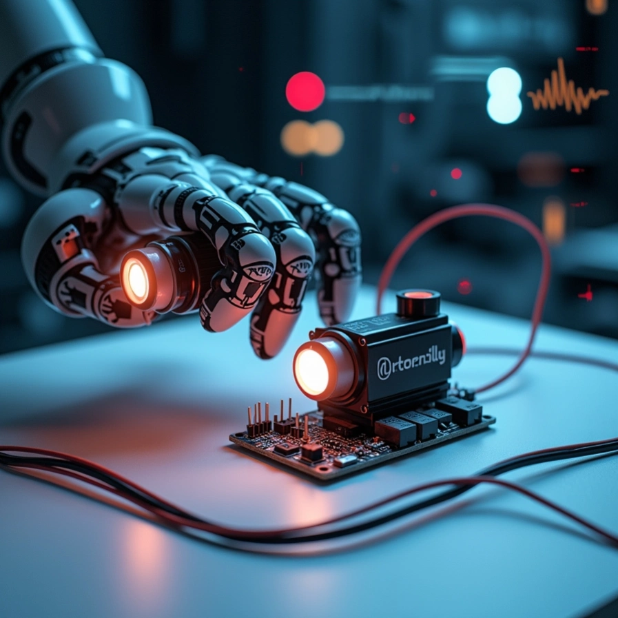 Infographic showing how motor driver controls servo motor via PWM signals and power delivery