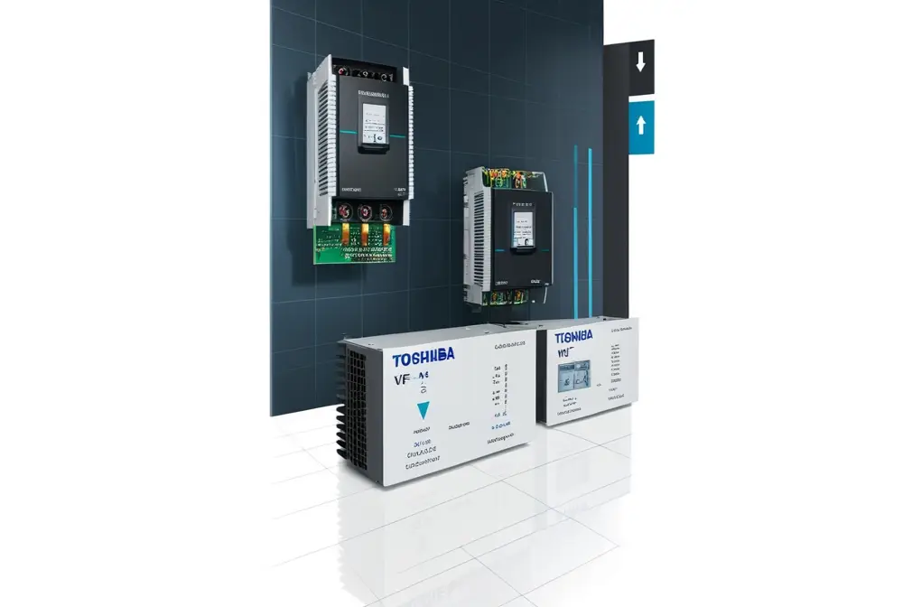 Infographic listing Toshiba VFD benefits: energy savings, safety, and process control