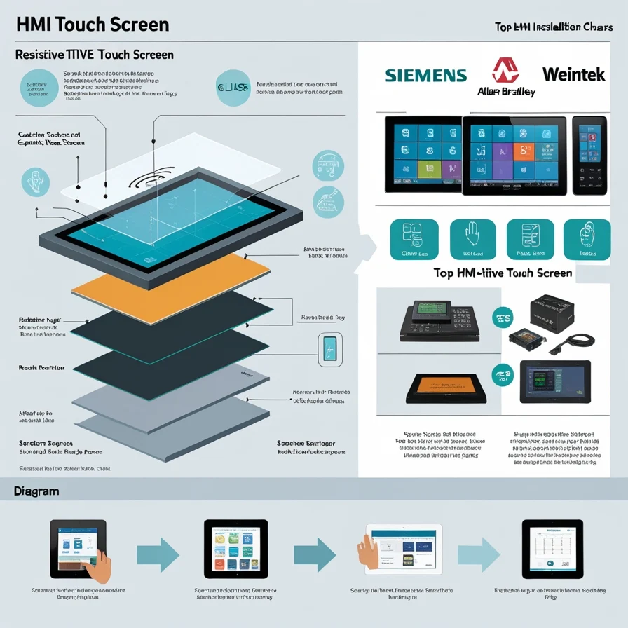 Diagram of HMI screen components and touch technologies