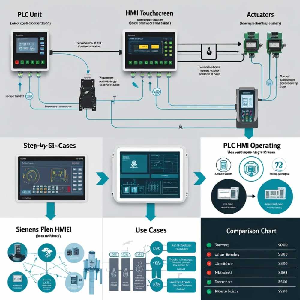 Infographic of how PLC and HMI systems work step by step