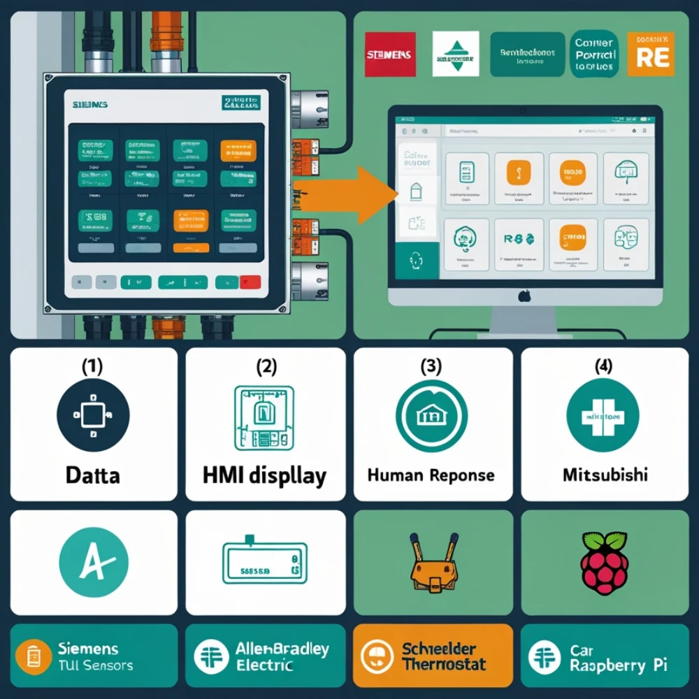 Four industries where HMI modules are used including factory, hospital, smart home, and vehicle