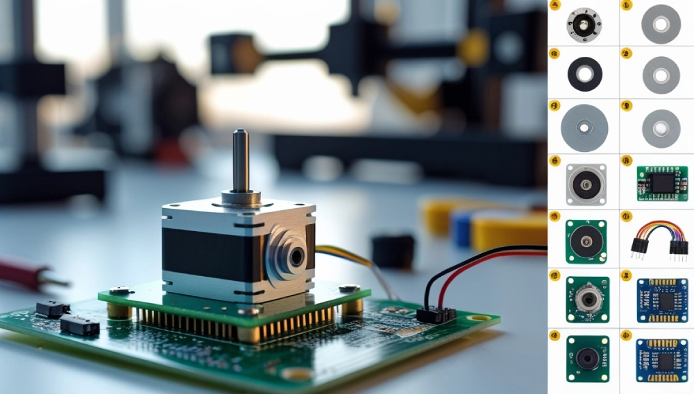 Tiny stepper motor compared to USB stick and coin for scale