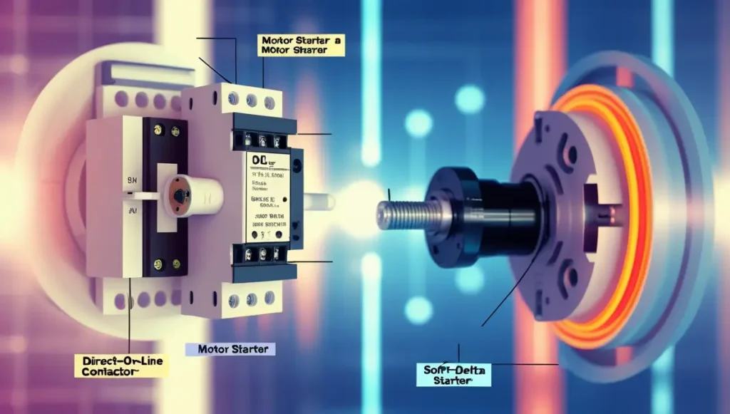 A diagram showing the Star-Delta motor starter circuit, demonstrating how the motor transitions from star to delta configuration.