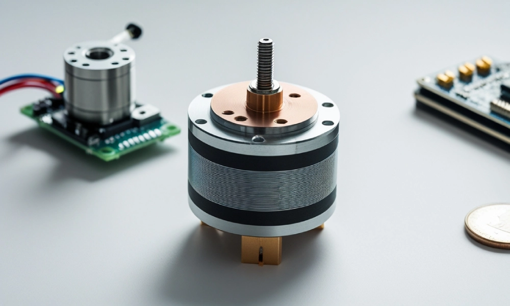 Collage of stepper motor applications in various devices with highlighted motor positions