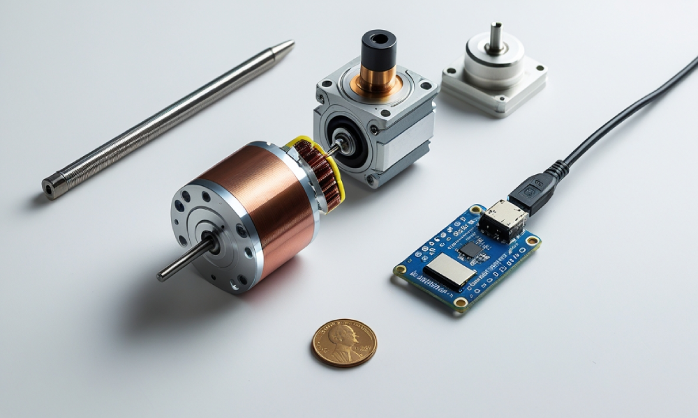 Infographic showing internal workings of a stepper motor with labeled components