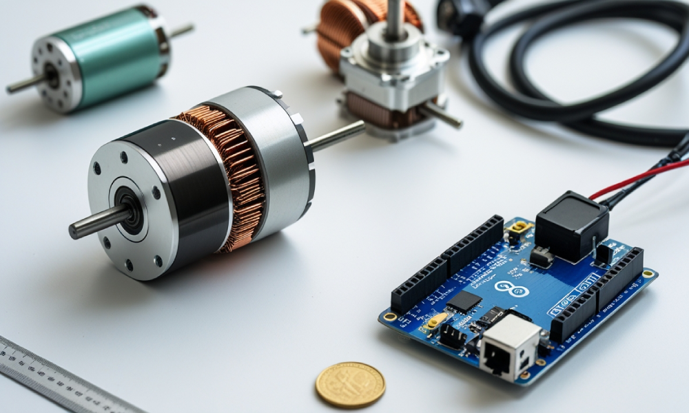 Comparison image of various stepper motor types with labels and applications