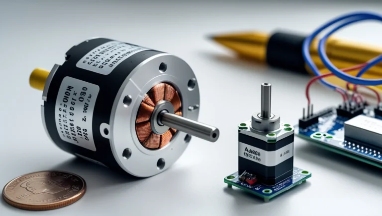 Detailed 3D render of various stepper motors with labeled components