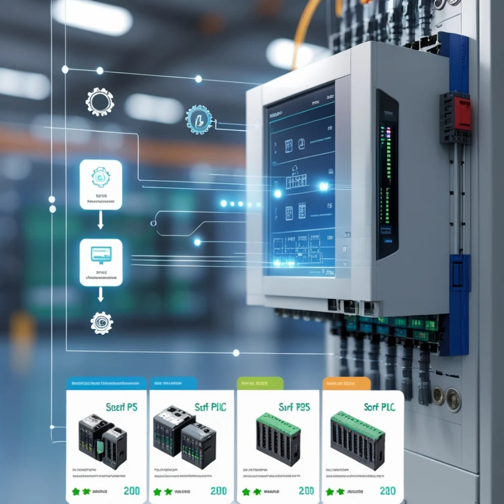 Lineup of top 5 PLCs including Siemens S7-1500, Allen-Bradley CompactLogix, and Mitsubishi FX5U.