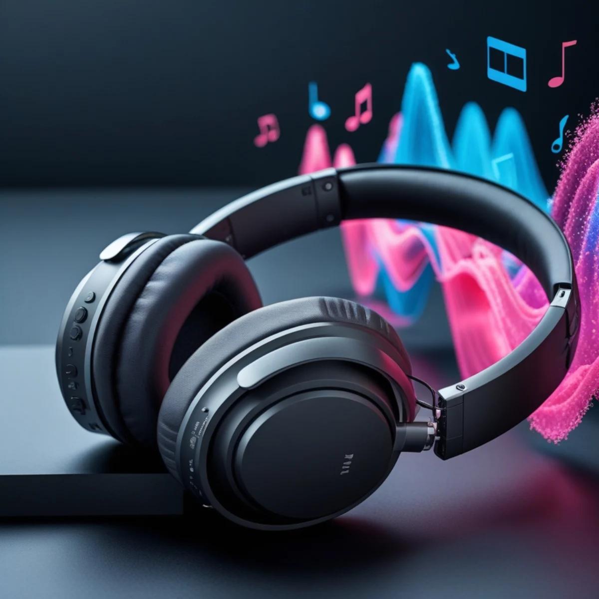 Close-up of comfortable, premium headphones designed for high bass response.