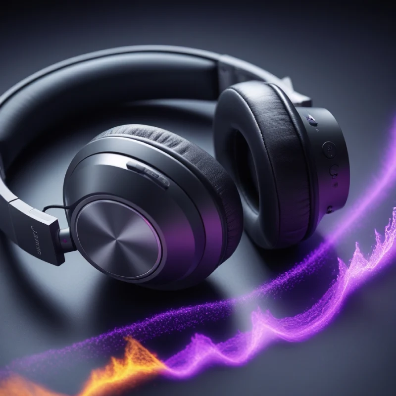 Person listening to music with headphones, deep bass represented by vibrant sound waves.