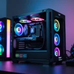 High-end gaming PC build with switching power supply installed