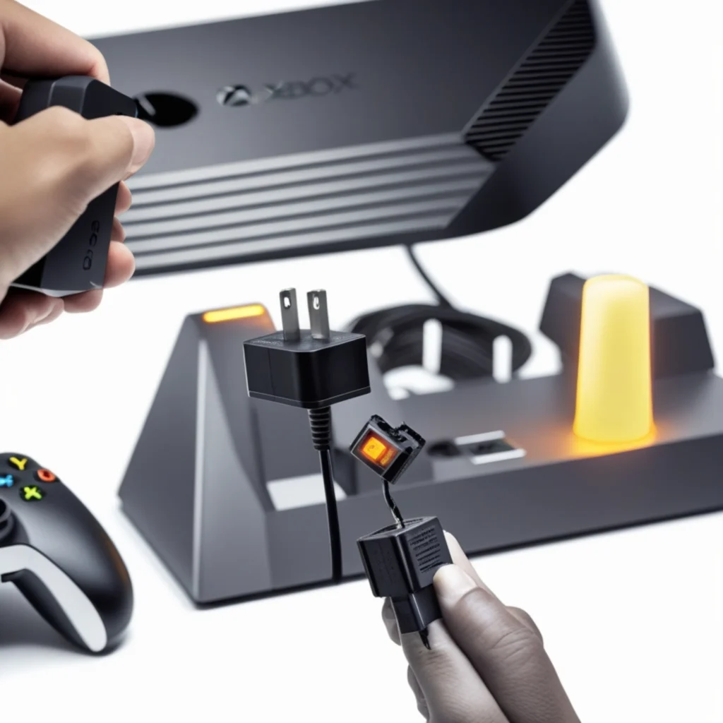 Damaged Xbox Series X power cable lying beside console